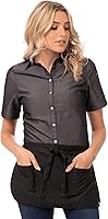Chef Works Unisex Reversible Waist Apron with 3 Pockets - Durable Black Server Apron for Men & Women
