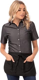 Chef Works Unisex Reversible Waist Apron with 3 Pockets - Durable Black Server Apron for Men & Women