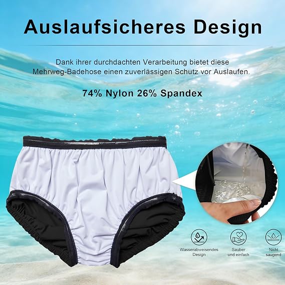 Dreammonkey Reusable Swim Nappy for Kids & Youth Leakproof Special Needs Swimwear Waterproof Incontinence Protection for Pool & Beach, Boys & Girls(Black,10-12T)