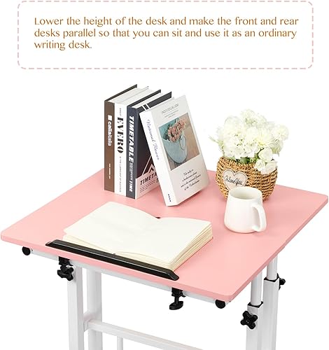 Miniatura 7 de SIDUCAL Escritorio móvil de pie, escritorio portátil de pie, convertidor de escritorio de pie pequeño ajustable con ruedas, estación de trabajo para