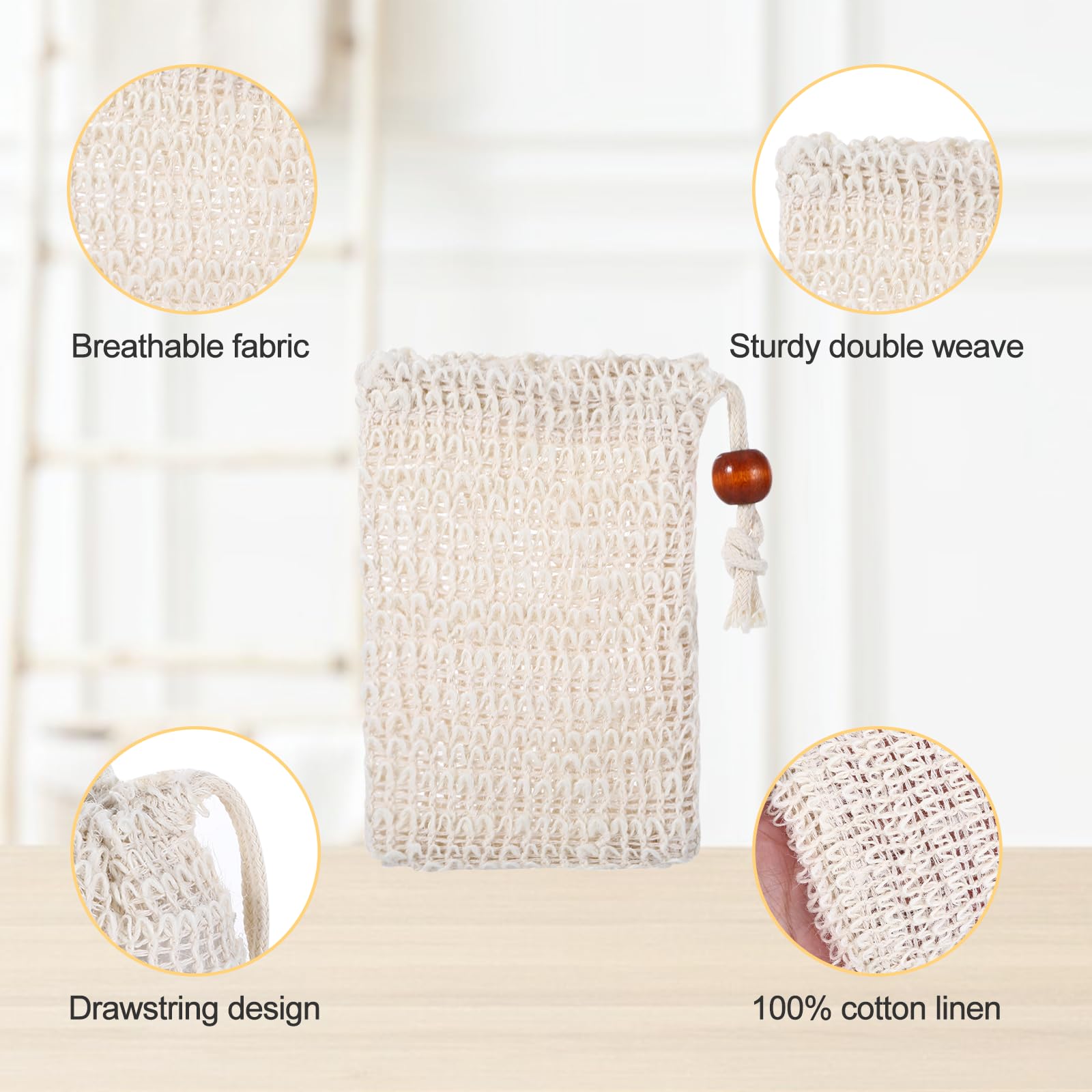Lot de 10 sachets à savon en sisal - 100 % coton sisal - Pour savon solide - Sacs à savon naturel
