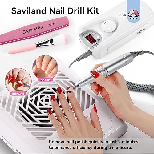Miniatura 4 de SAVILAND Taladro de uñas eléctrico de 35000 rpm taladro de uñas acrílico recargable de 2200 mAh, elimina rápidamente cualquier uña acrílica. Ruido