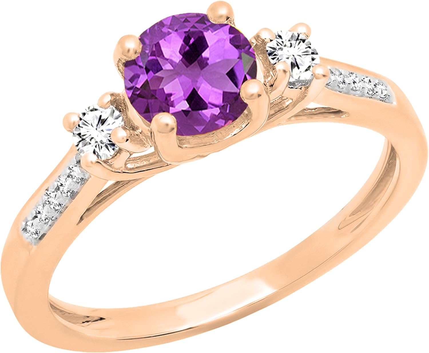 Dazzlingrock Collection 10K 5 MM Round Gemstone & Diamond Ladies 3 Stone Engagement Ring, Rose Gold