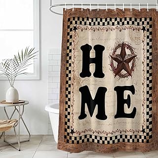 Western Texas Star Vintage Waterproof Shower Curtain,Extra Large 72"x96" Polyester Fabric Shower Curtains for Bathroom,HOME Buffalo Plaid Brown Farmhouse Decorative Bathtub Curtain Sets with Hooks