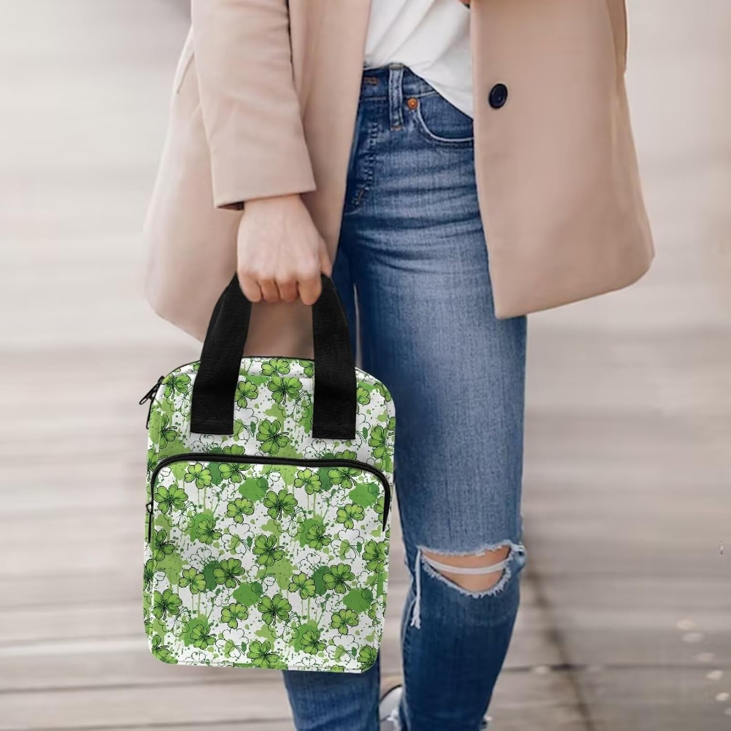 Xoenoiee Green Paint Shamrock Pattern Bible Cover Bible Case Tote Bible Bag with Bookmark Bible Case for Women Men St. Patrick's Day Bible Carrying Case Bible Tote Bag