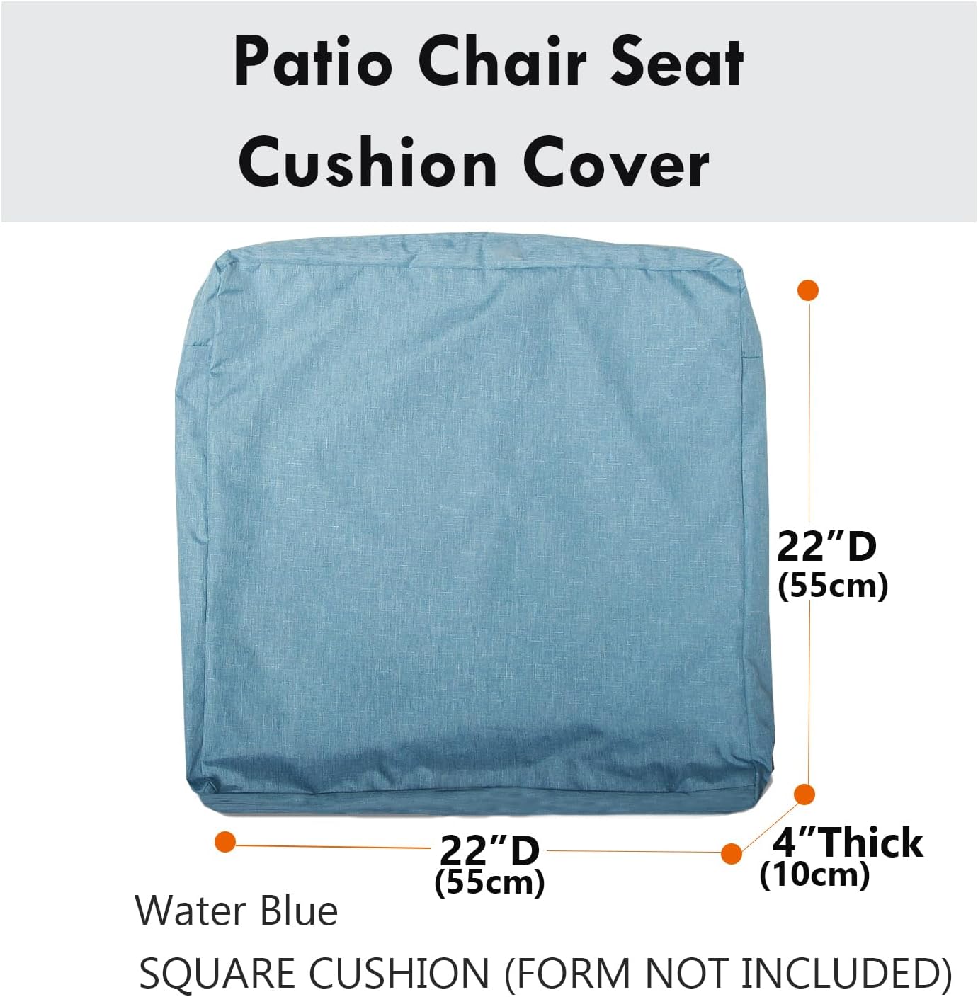 Patio Seat Cushion Covers,Washable Slip Covers Replacement,Waterproof Outdoor Furniture Chair Cushion Pillow Seat Cover for Couch,Garden,Sofa,Water Blue,22"×22"×4"(2 Covers Only)