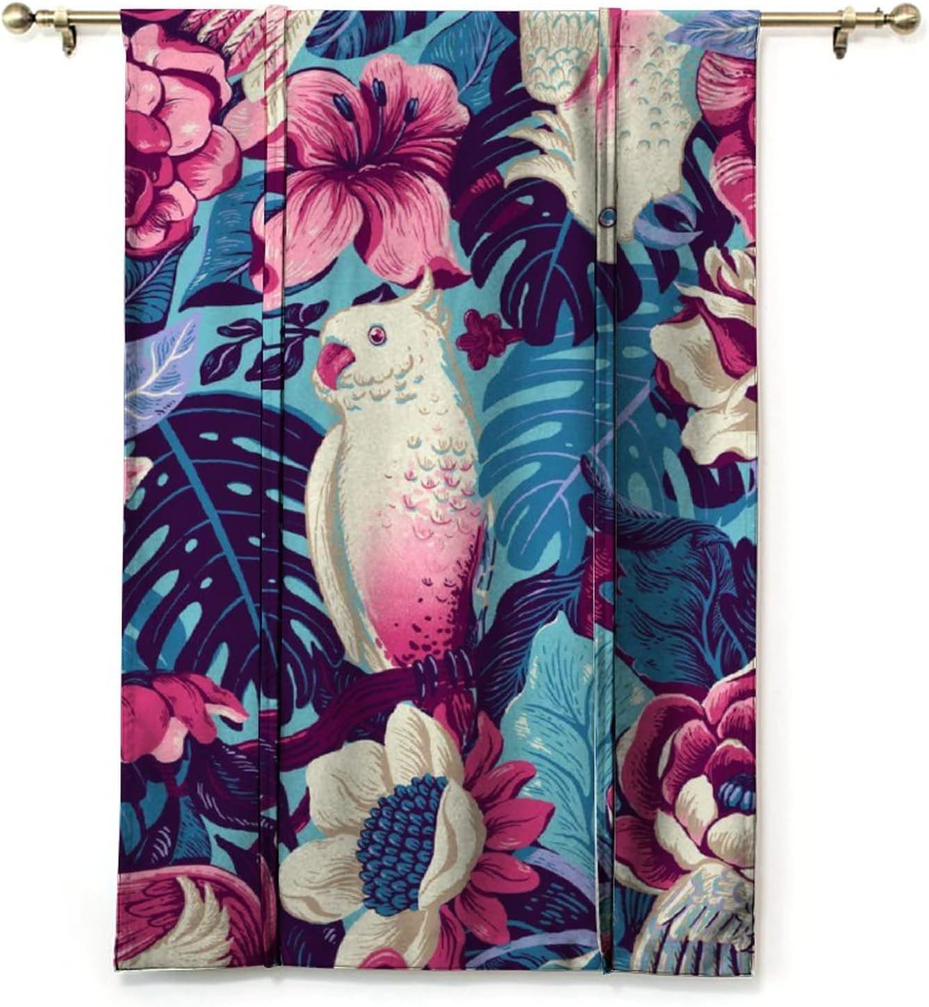 SongYi Balloon Curtains for Windows, Room Darkening Tie Up Curtain for Kitchen Bathroom Bedroom, Parrot Pattern Rod Pocket Adjustable Curtain Panel, 42" W x 45" L, Navy Blue