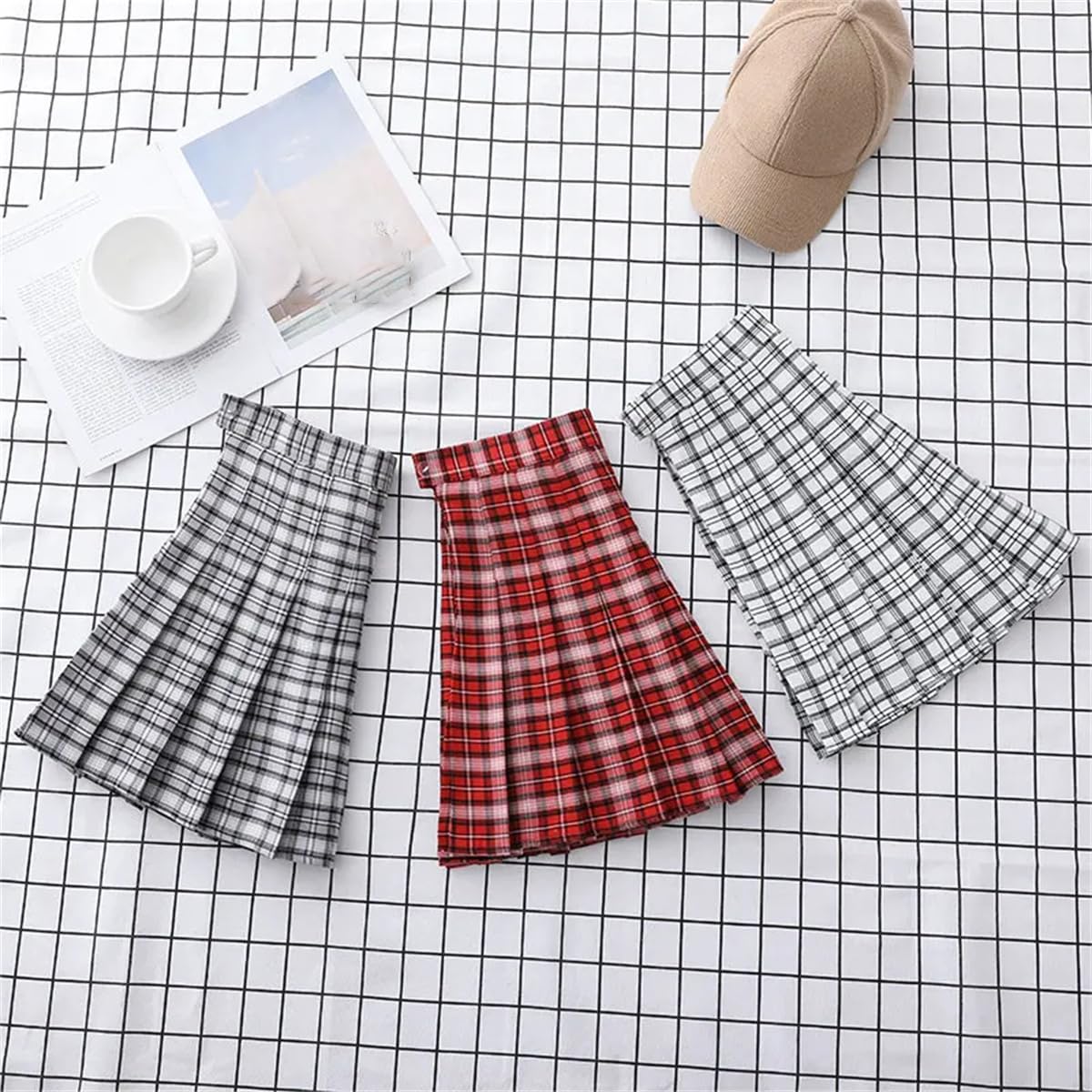 Gonne A Pieghe Scozzesi Rosse Mini Gonne A Trapezio Estive alla Moda da Donna