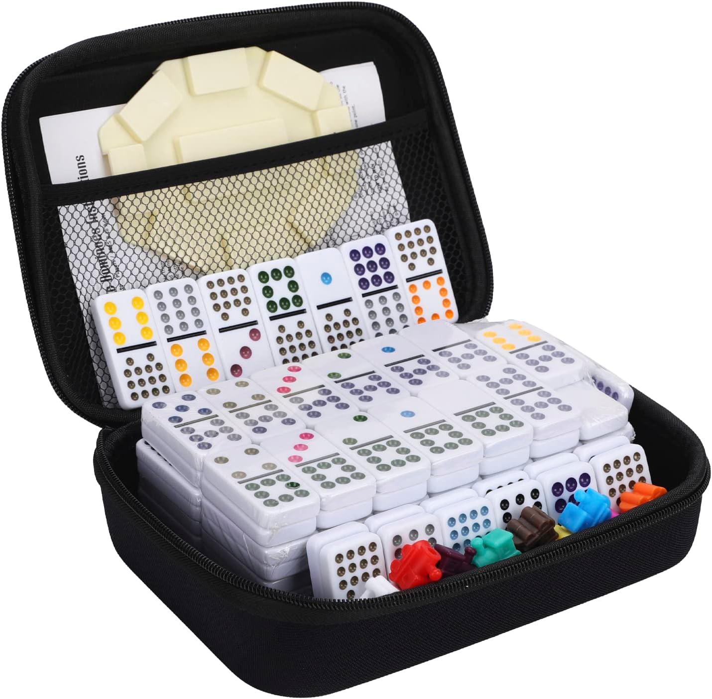 Mexican Train Dominoes Set Double 15,Double Fifteen Dominoes with 136 Tiles,Dot Dominos for Adults Family Board Games with Lightweight EVA Case Portable for Travel Camping
