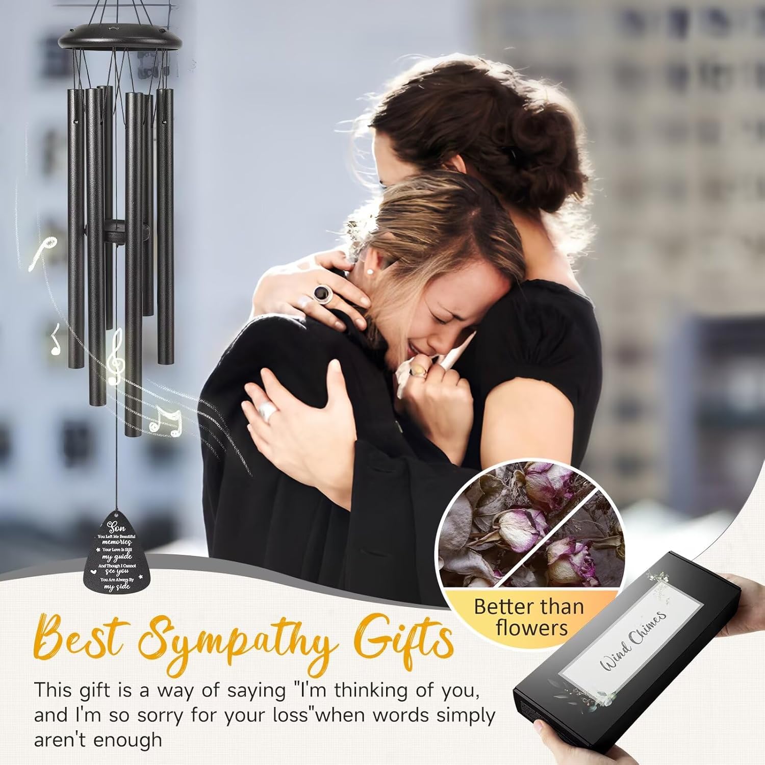 Memorial Gifts for Loss of Son, 25''Memorial Wind Chimes for Loss of Son Gifts, Condolence/Remembrance/Bereavement Gift,Windchimes in Memory Sympathy Gift,Funeral Decor for Garden Outside,Black - Image 3