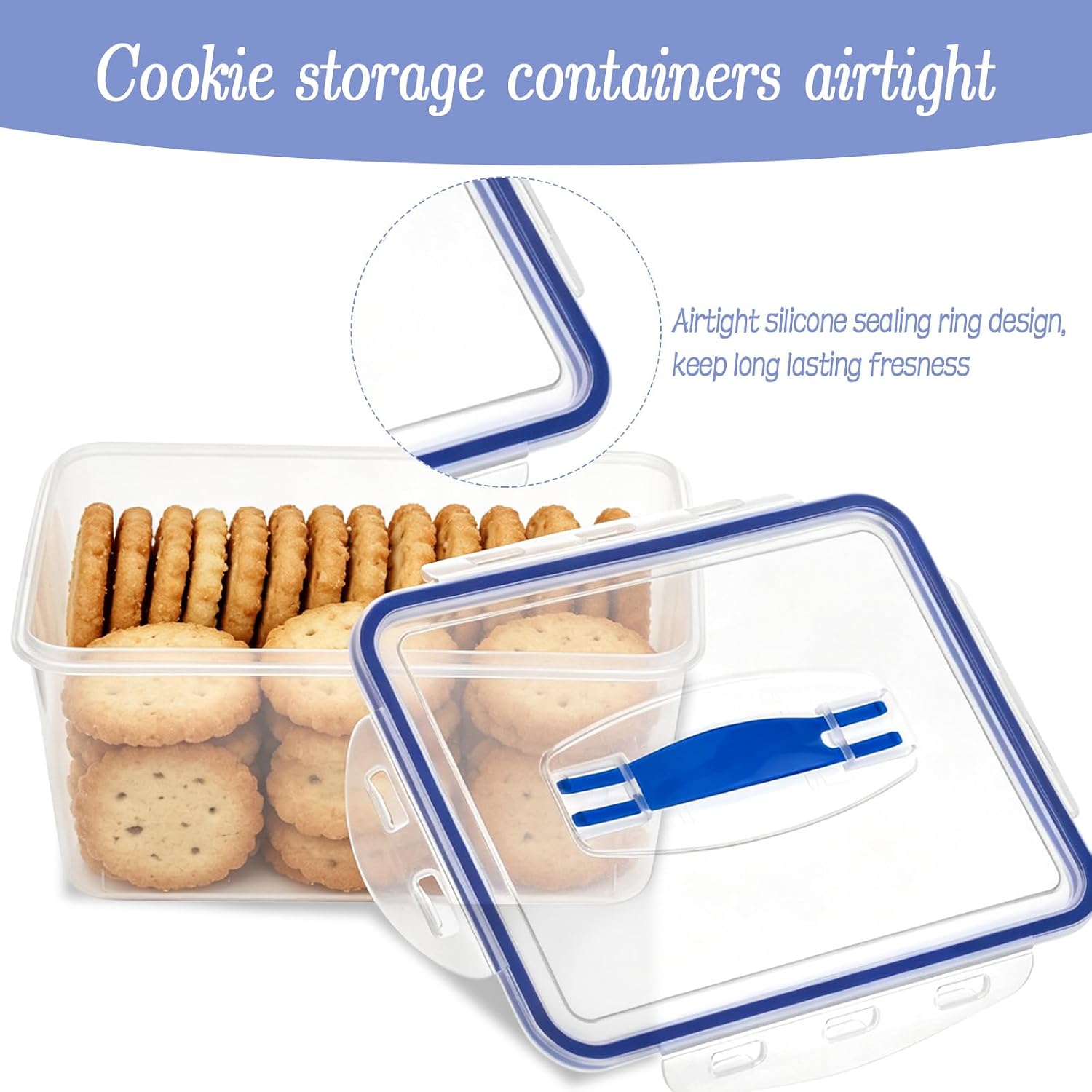 4 Pack Cookie Storage Containers Airtight, 2L Portable Food Storage Containers with Lids and Silicone Seal, Reusable Plastic Containers for Cookies Muffins Baked Goods Meal Prep