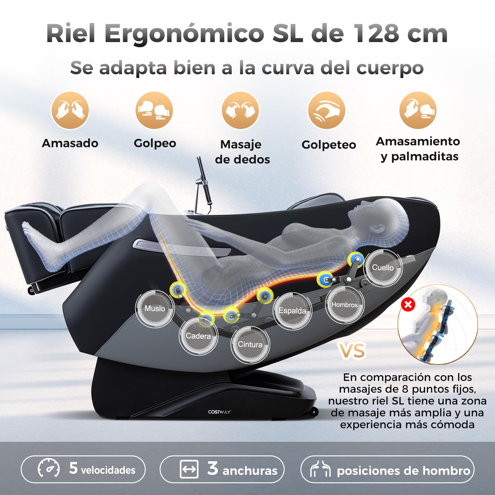 COSTWAY Sillón de Masaje de Cuerpo Completo, Silla Shiatsu con Calefacción de Cintura y Masaje con Bolsa de Aire, Rodillos para Pies,Detección Automática de Hombros,Control Remoto y 12 Modos (Negro)