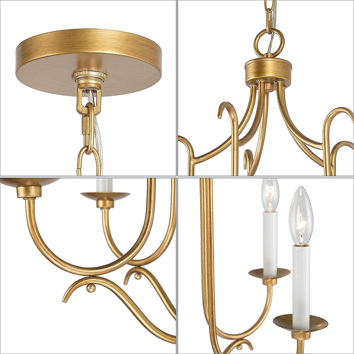 Durent Lighting Antique Gold French Country Chandelier for Dining Living Room, 5-Light Brass Chandelier Retro Light Fixture Candle Style Brushed Metal Frame for Bedroom, Kicthen Island, 21”D x 27”H