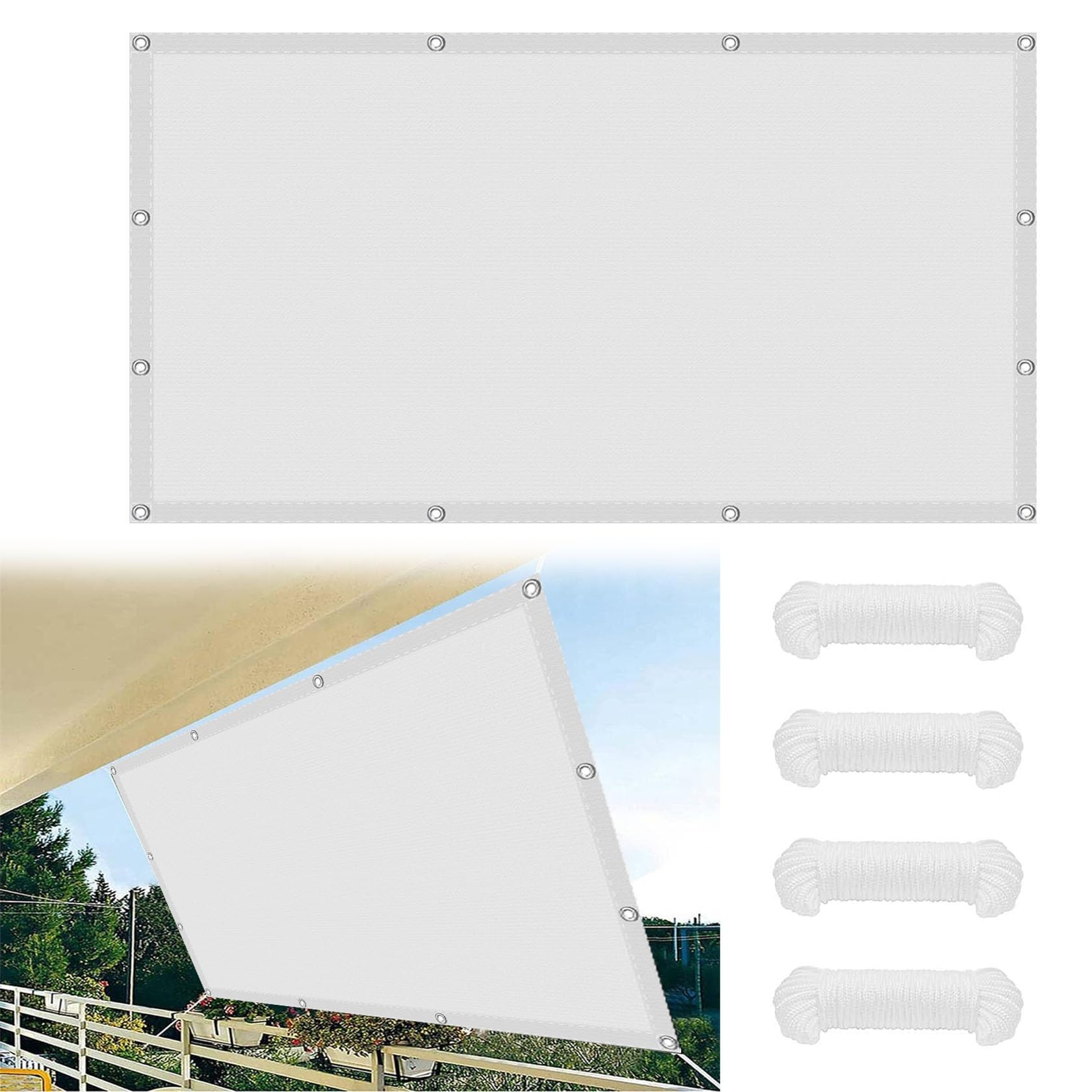Voile d'ombrage étanche 1.1 x 6.5 m blanc haute résistance contre la pluie et les UV