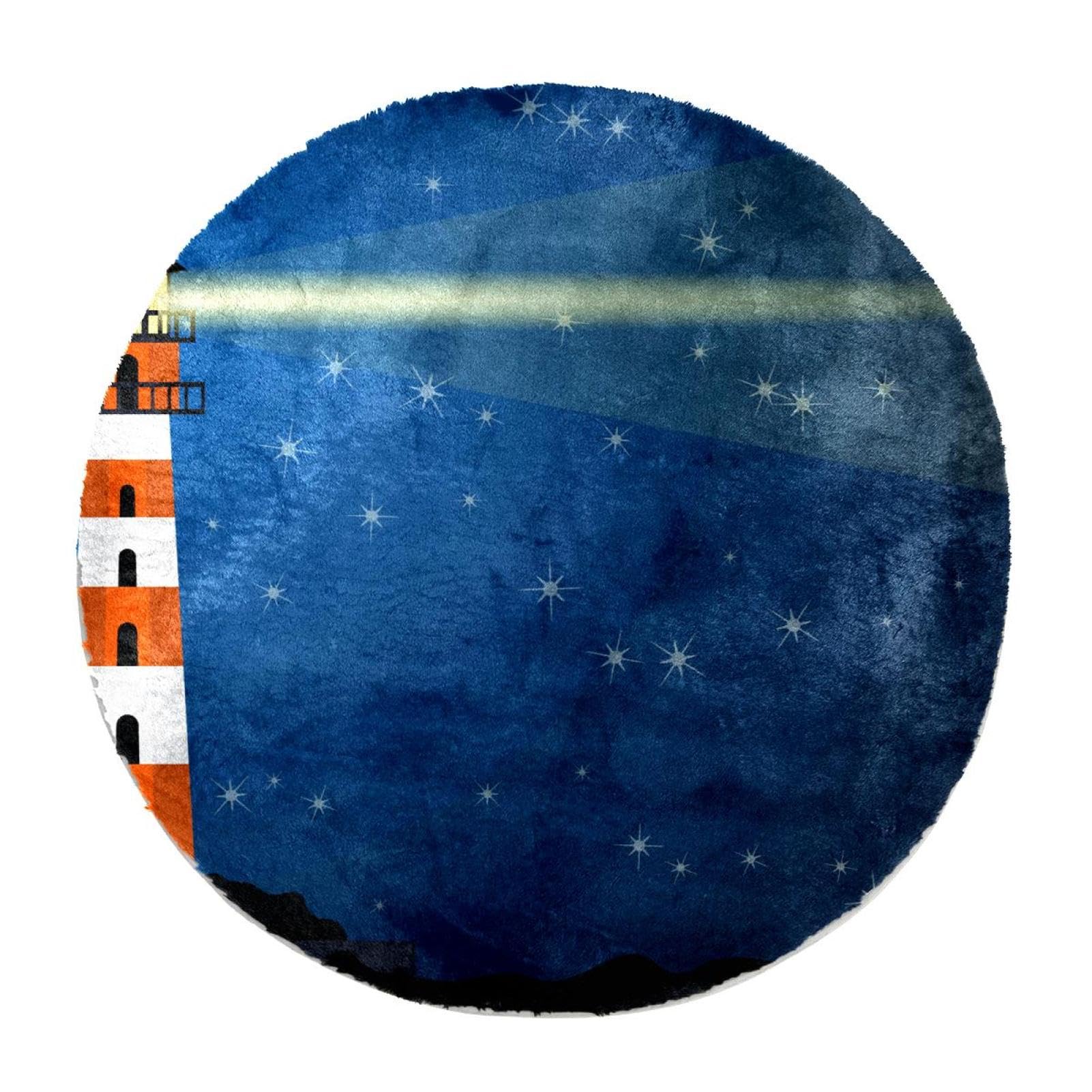 Tapis à poils longs anti-froid rond bleu phare pour réchauffer le sol d'une chambre