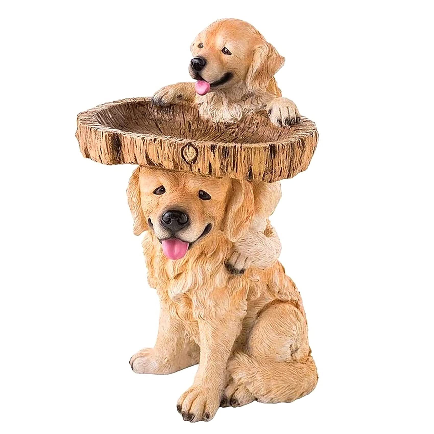 CTRLZS Puppy Polyresin Bird Bath Brown Pedestal Handmade Gifts for Outdoor Home Garden Lawn Yard Decorations