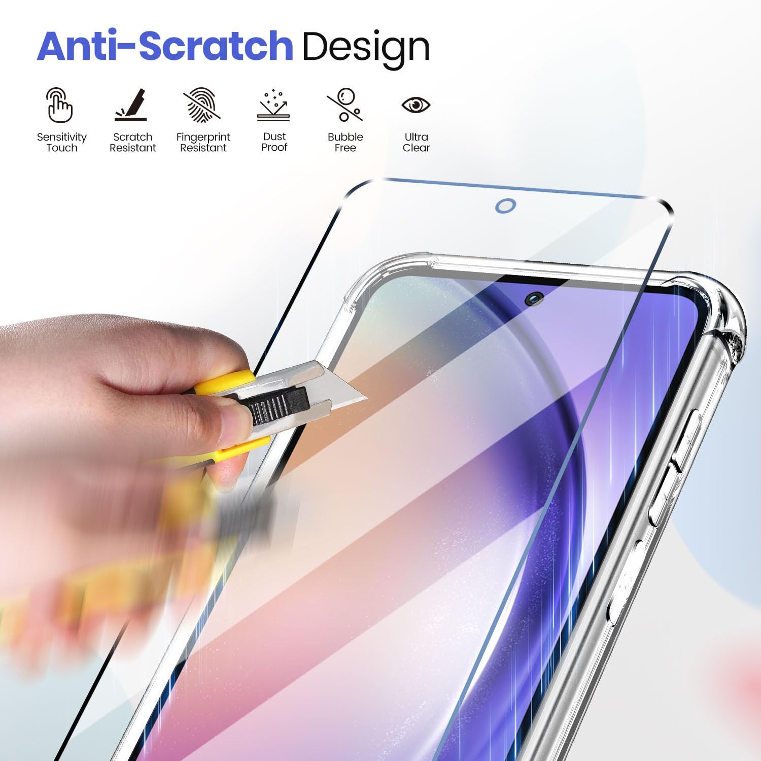 New&Teck Cover per Samsung Galaxy A55 5G + 2 vetro temperato protezione schermo, custodia in silicone TPU morbido, antiurto con angoli rinforzati, protezione chiara.
