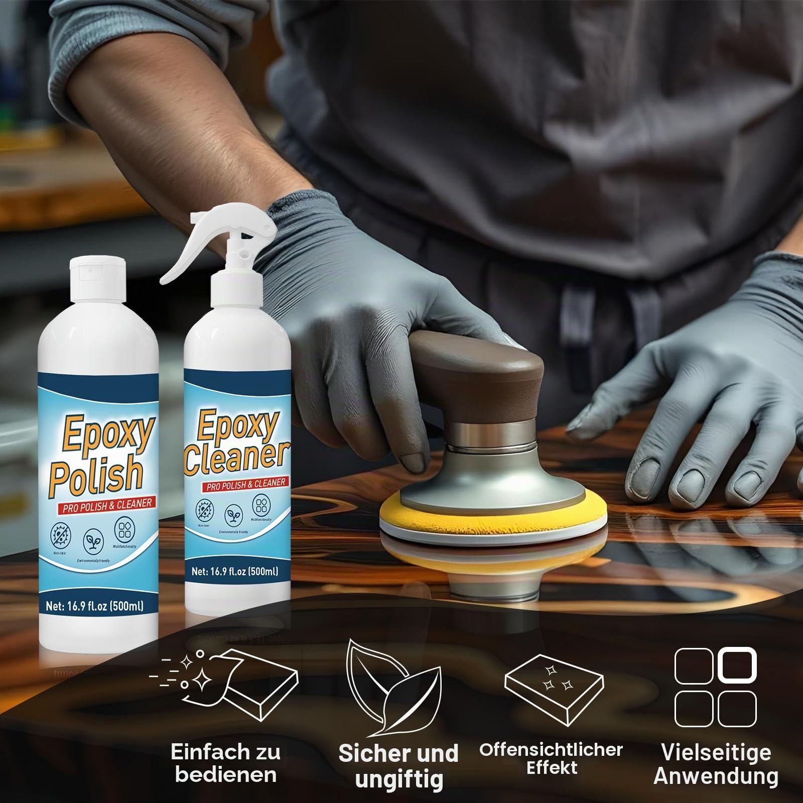 Harz-Polierset, 500+500ml, Profi-Politur und Epoxidreiniger, speziell formuliert für Epoxidharz, entfernt Kratzer und Schrammen, perfekt für Heimwerker, Heimdekoration