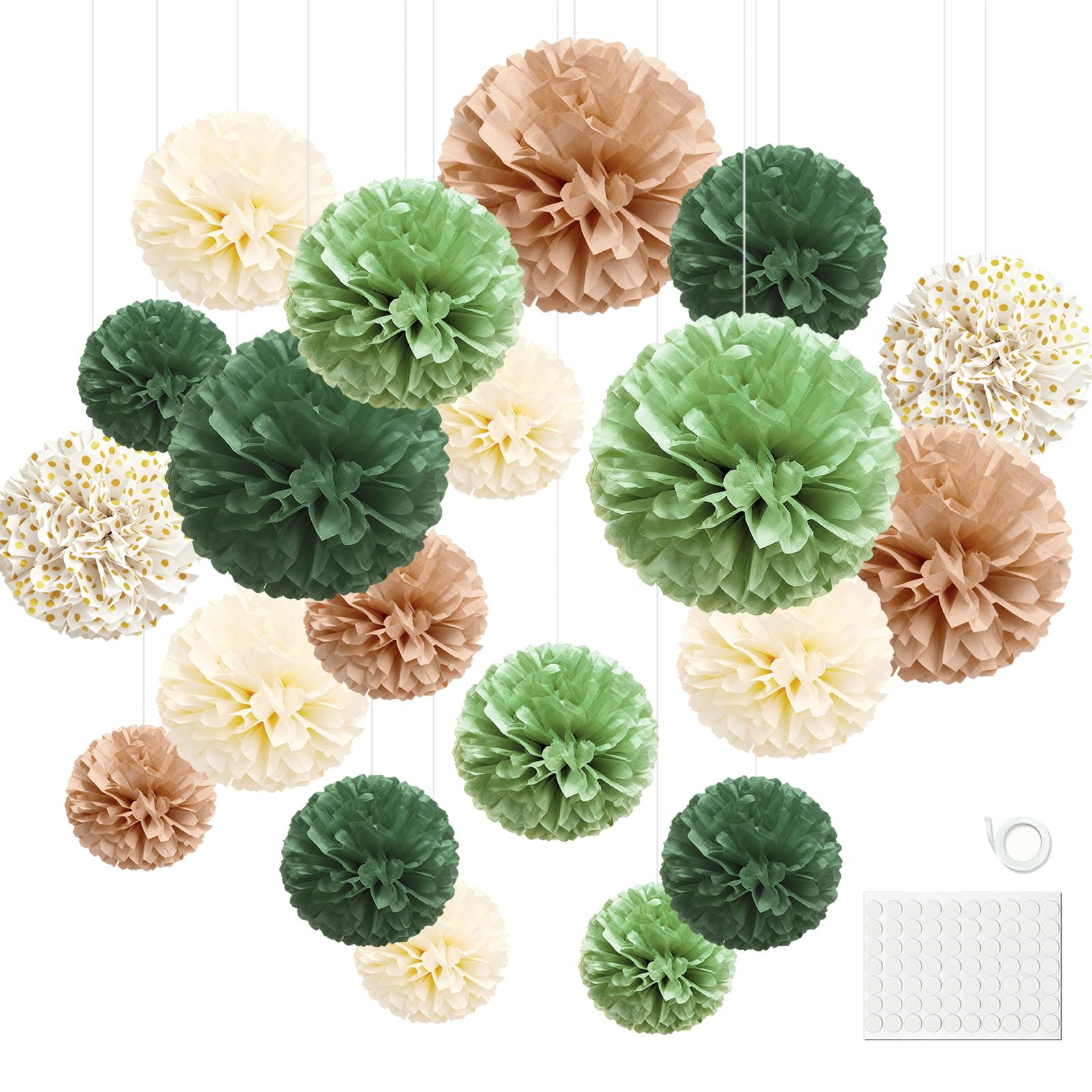 Hexizexi 20 pcs Olive Sage Green Tissue Paper Pom Poms Decoration