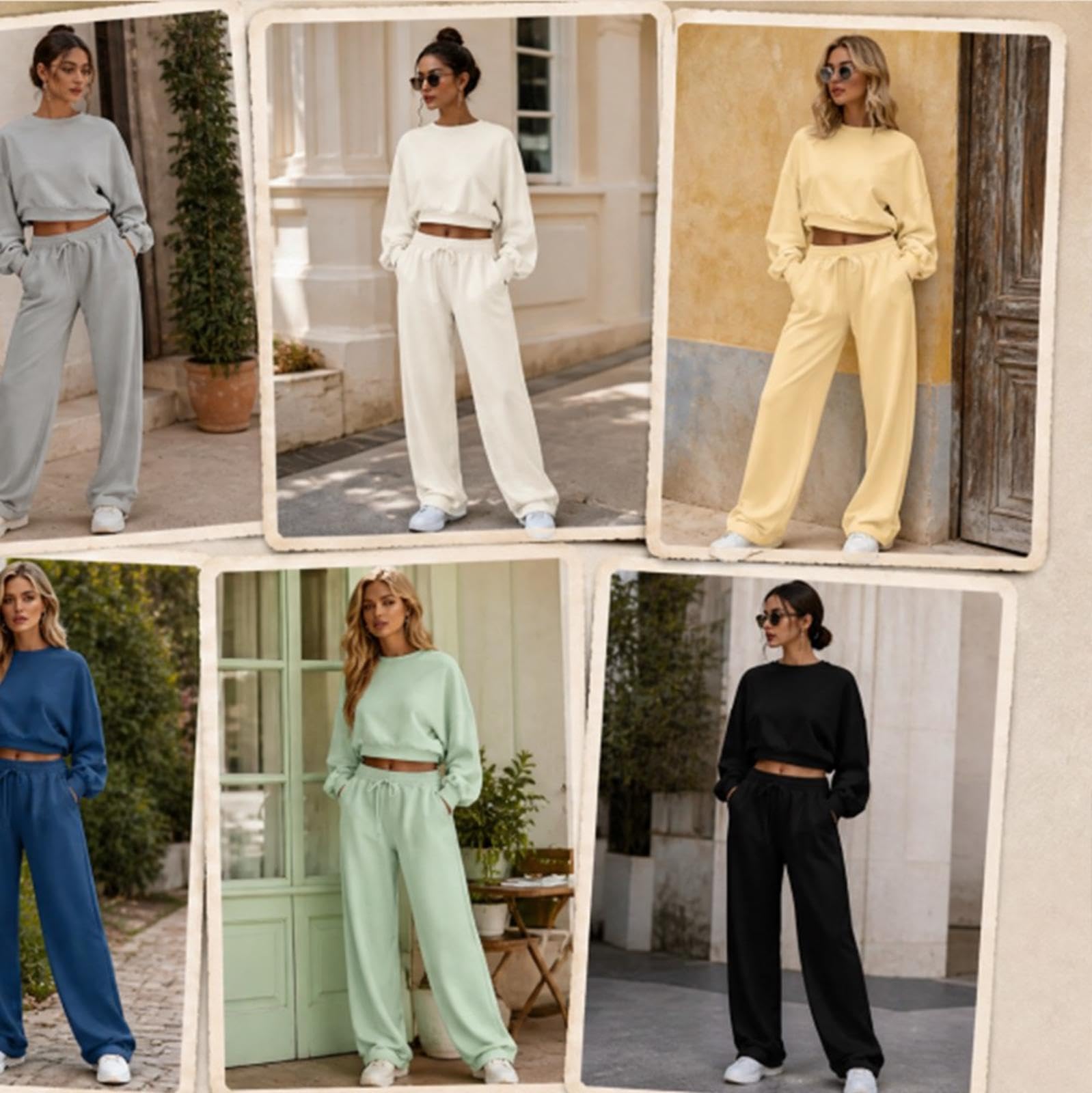 Sportanzug Damen Wide Leg Sweatpants Tracksuit Frau Hände in die Taschen stecken Anzug FüR Damen Ferien, Flughafen, Reisen Und Freizeit,Apricot-XL