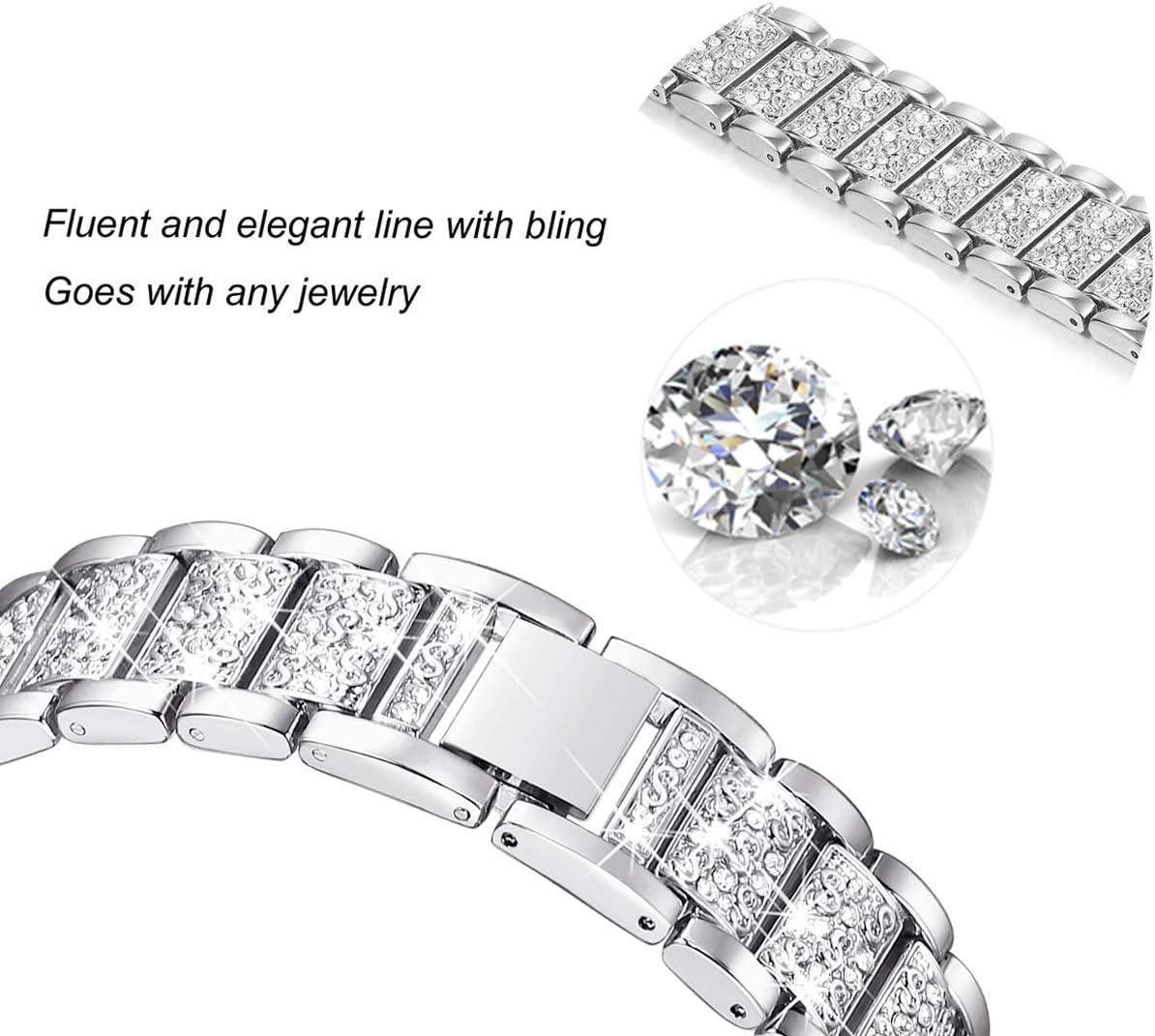Bling Bands Compatible with fitbit Sense 2/Sense/Versa 4/Versa 3, Women Replacement Wristbands Dressy Luxurious Bracelet for Ladies - Image 2