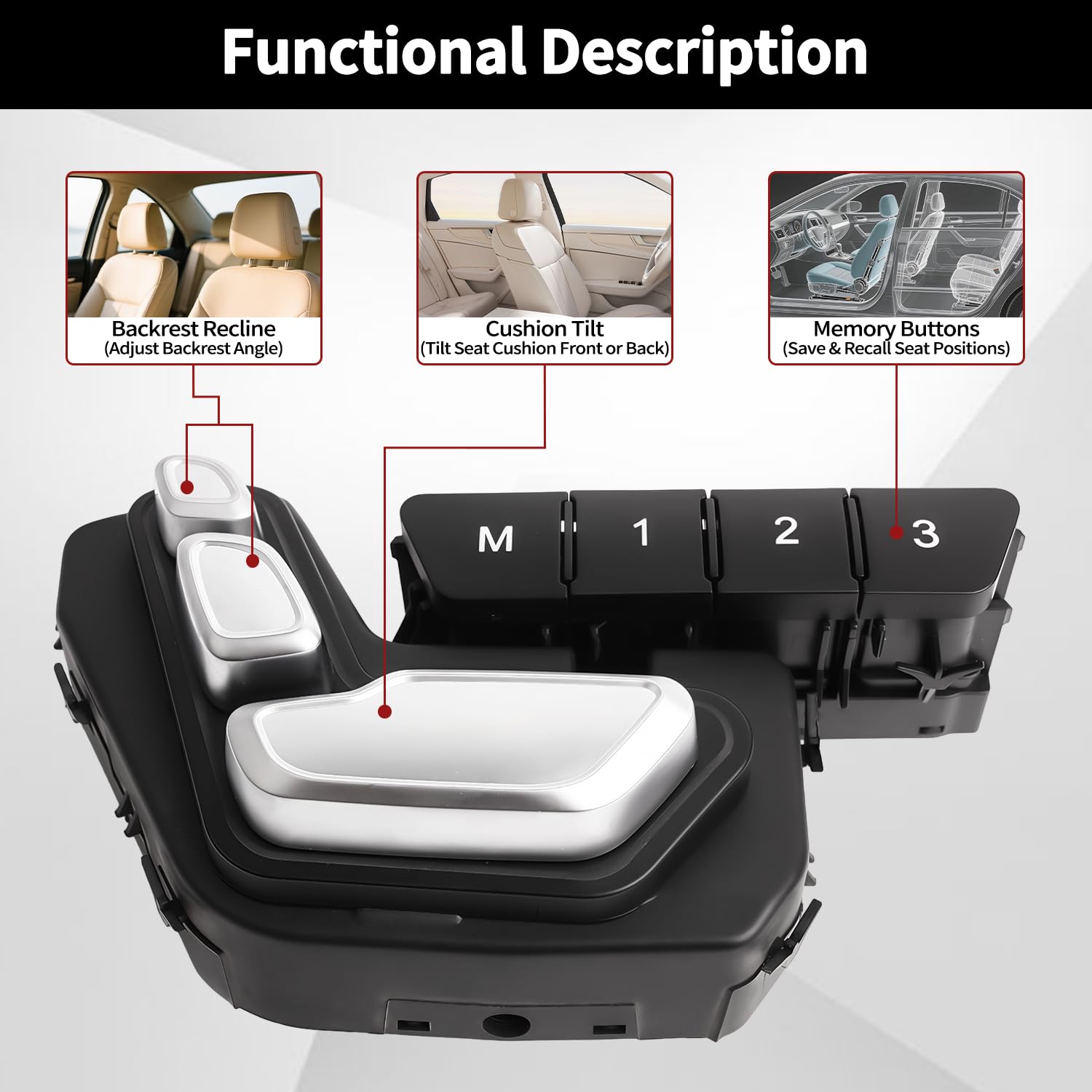 Seat Adjustment Switch Compatible with Mercedes E‑Class W212 E250 E350 E400 E550 2010-2016 Front Left Side Seat Switch Replace for A2129050251