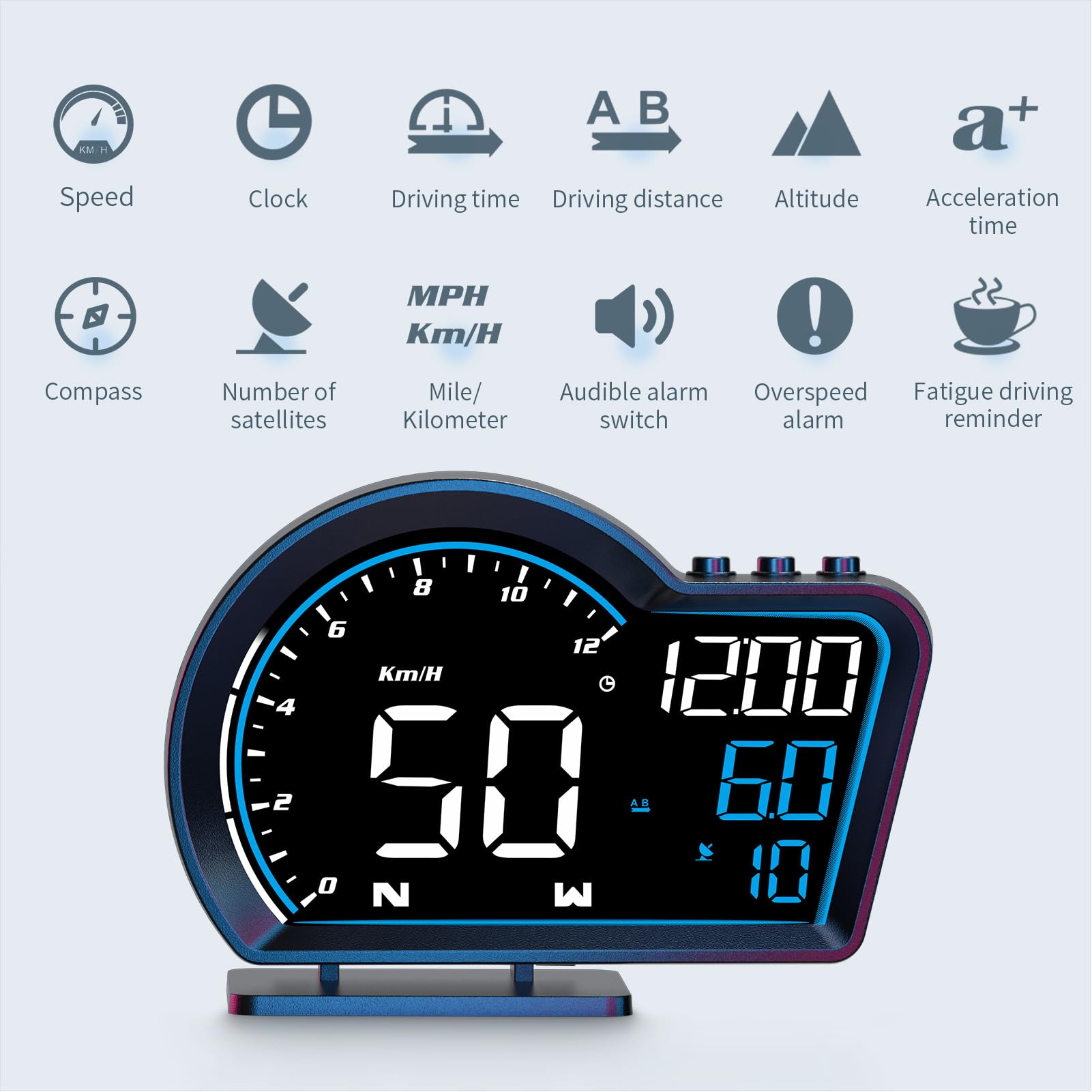 Tachimetro GPS di Navigazione, Display Hud, Display Hud Per Auto Direzione della Velocità Distanza di Guida Allarme di Velocità Eccessiva Display HD Tachimetro Digitale GPS Universale Per Veicolo