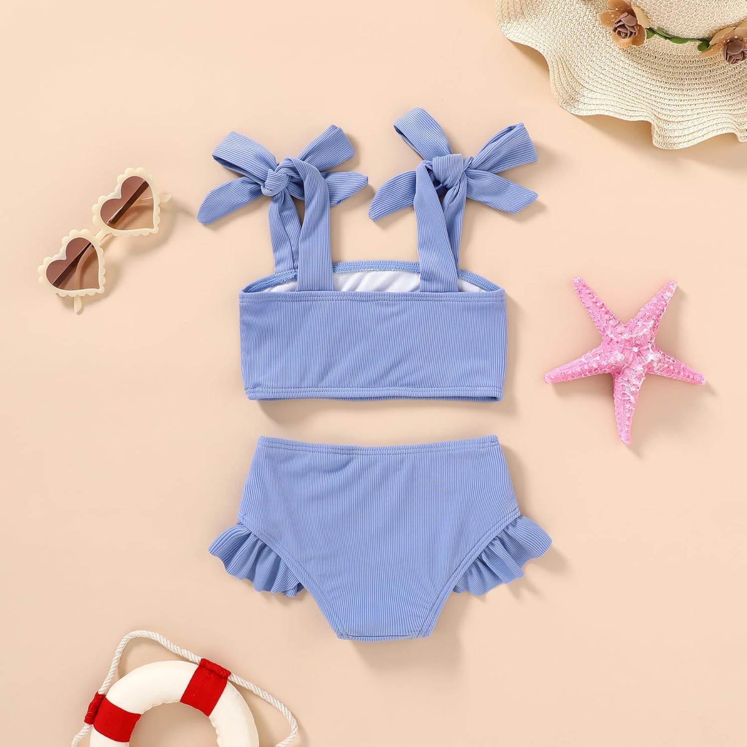 YOUNGER TREE Toddler Baby Girls Swimsuit Two Piece Solid Color Stripe Swimwear Summer Beach Bikini Bathing Suit - Image 3