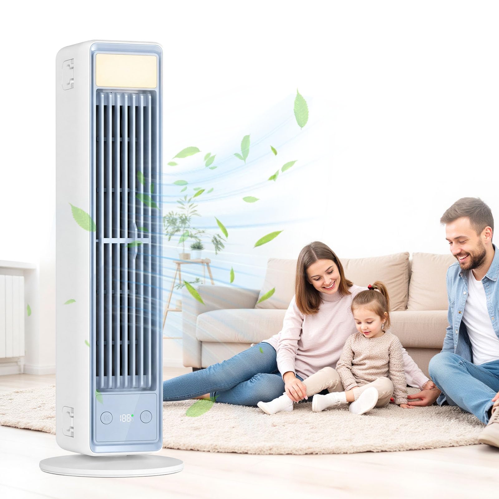 Tragbare Klimaanlage, Mobiler Luftkühler leise mit 3 Geschwindigkeiten, Energieeffizienter Ventilator ohne Flügel, Mini Air Conditioner für Schlafzimmer, Büro und Zuhause, Weiß