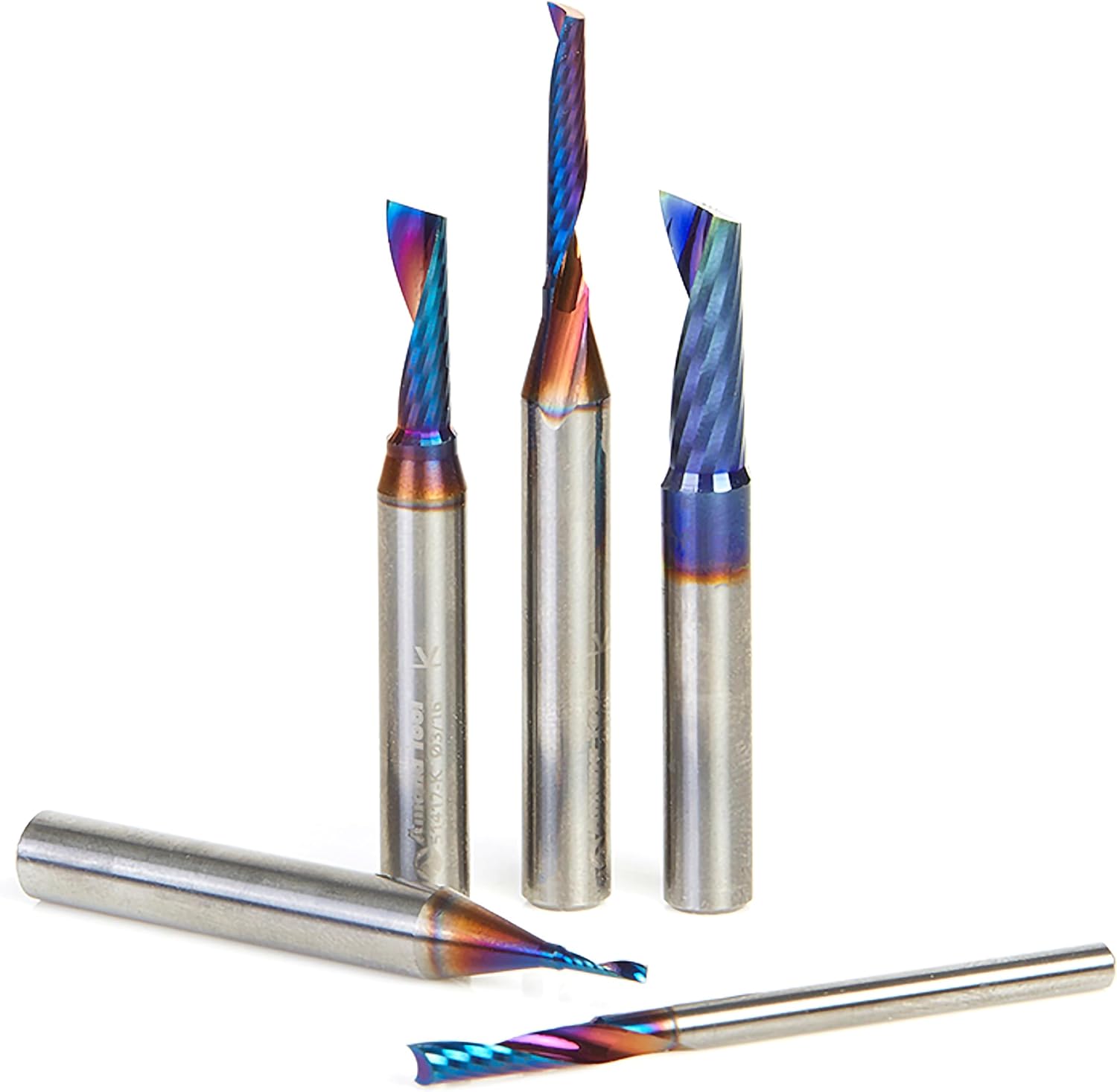 Amana Tool Spektra Coated Solid Carbide Spiral O Flute CNC Router Bit Set, AMS-166-K 5-Pc, 1/4 Inch Shank Up-Cut
