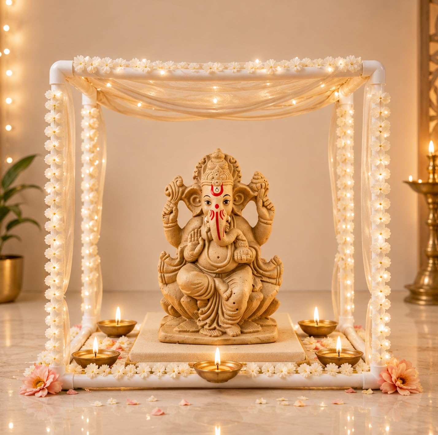 PANCA DIY Wooden Ganpati Mandap Frame Architecture Kit for Ganesh Chaturthi Home Temple view 1