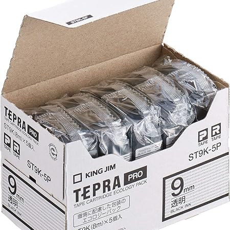 Amazon キングジム テープカートリッジ テプラpro St9k 5p 9mm エコパック5個 透明 文房具 オフィス用品 文房具 オフィス用品