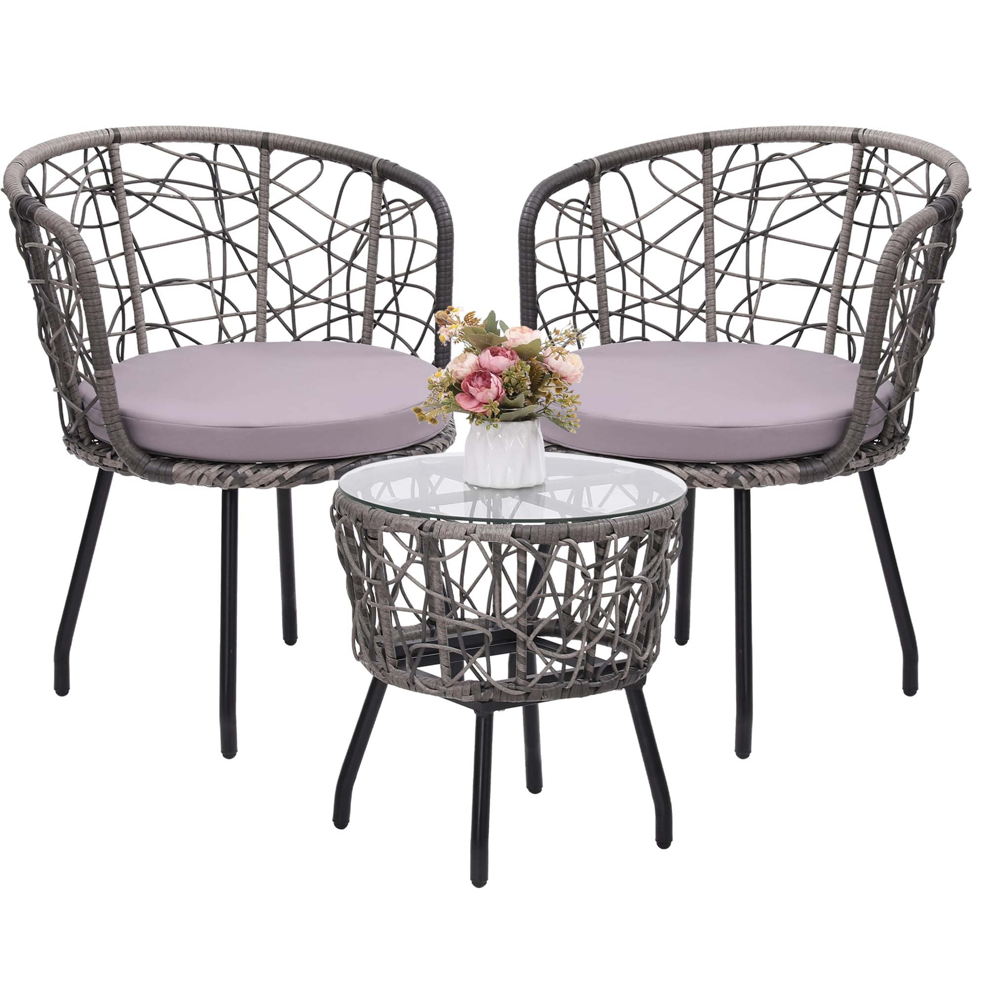 Kromax 3-Piece Patio Modern Bistro Set, Grey/Grey