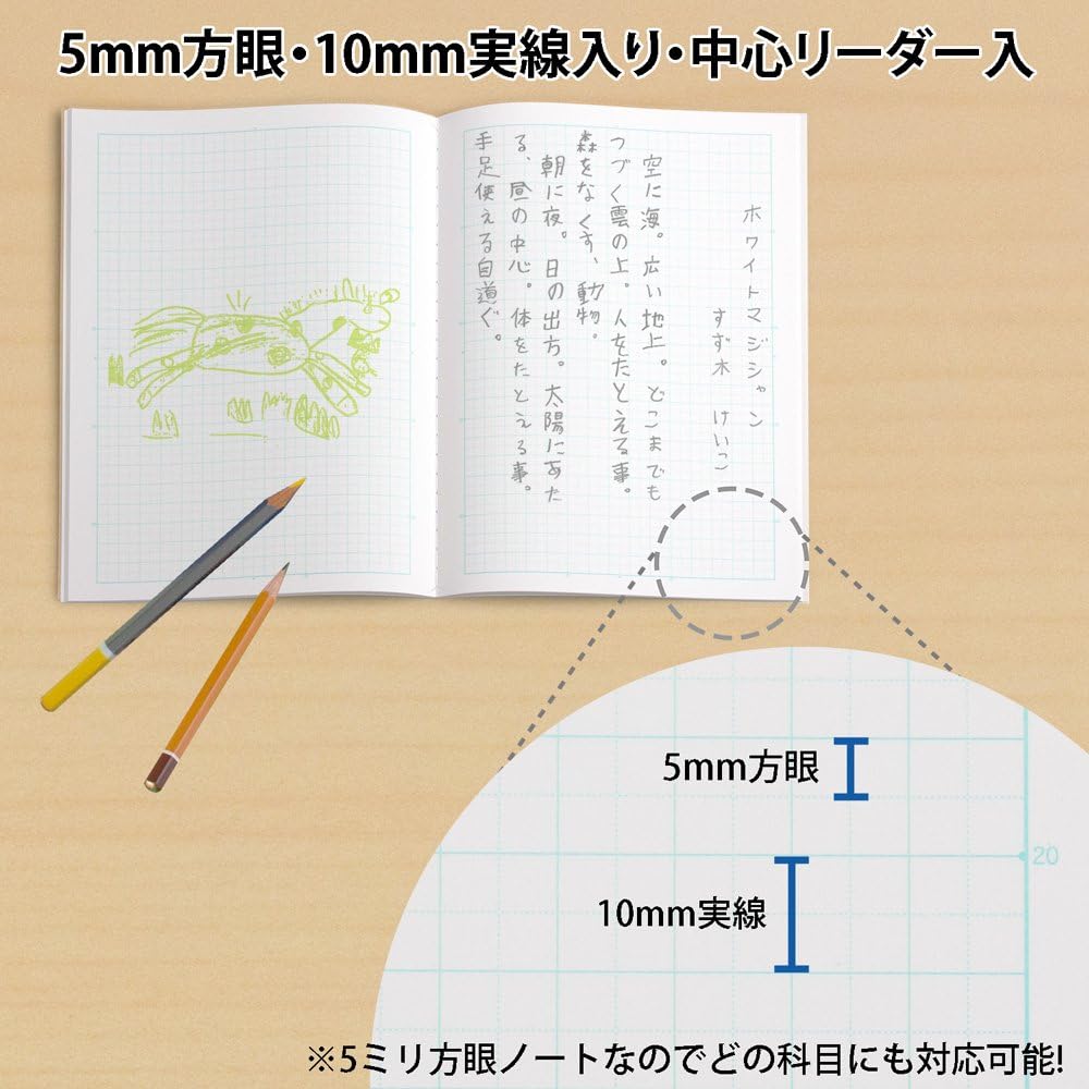キョクトウ・アソシエイツ Kyokuto LT0105AT College Animal Study Notebook, 0.2 inch (5 mm) Grid, B5, Pack of 5, Sweet Color Set