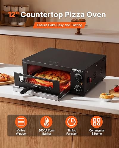 Miniatura 2 de VEVOR Horno eléctrico para pizza, horno de pizza de 12 pulgadas, rango de temperatura de 77 a 572 F, máquina de pizzas de interior de 1450 W con