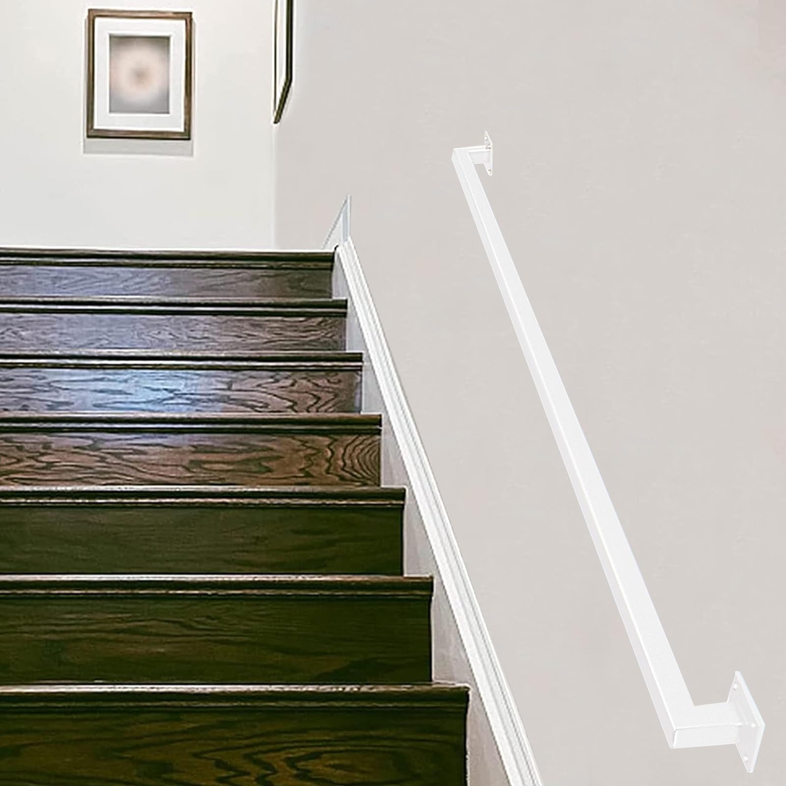 Metal Handrail, Wall Support Industrial Iron Loft Pipe Baluster for Stairs, Stair Railing for Bathroom/Garage/Porch Steps/Indoor Stairs Hand Rail(White,14ft/420cm)