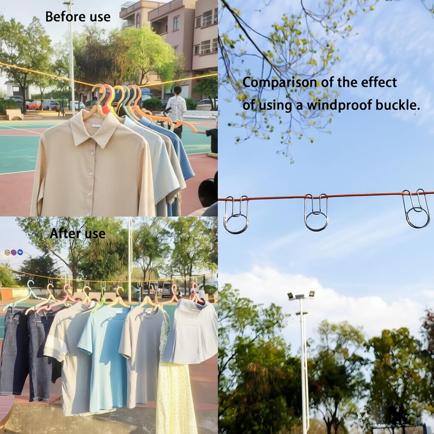 32 FT Portable Travel Clothesline, Retractable Camping Clothesline for RV, Cruise Ships, Hotels, Beach, Indoor & Outdoor Clothes Drying, Comes with 10 Windproof Clips, 10 Clothespins & 1 Storage Bag