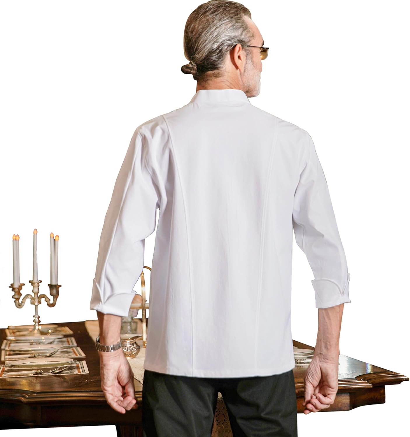 Unisex Chef Coat Metal Buckles Chef Jacket Double-breasted Short Sleeve Chef Shirt Convenient for Working Chef Uniform