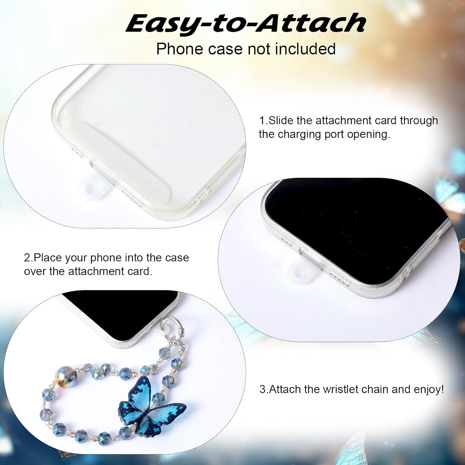 Cute Phone Charm Wrist Strap with Spacer,Butterfly Beaded Phone Chain Wristlet for Case Cellphone Chain Lanyard - Image 6