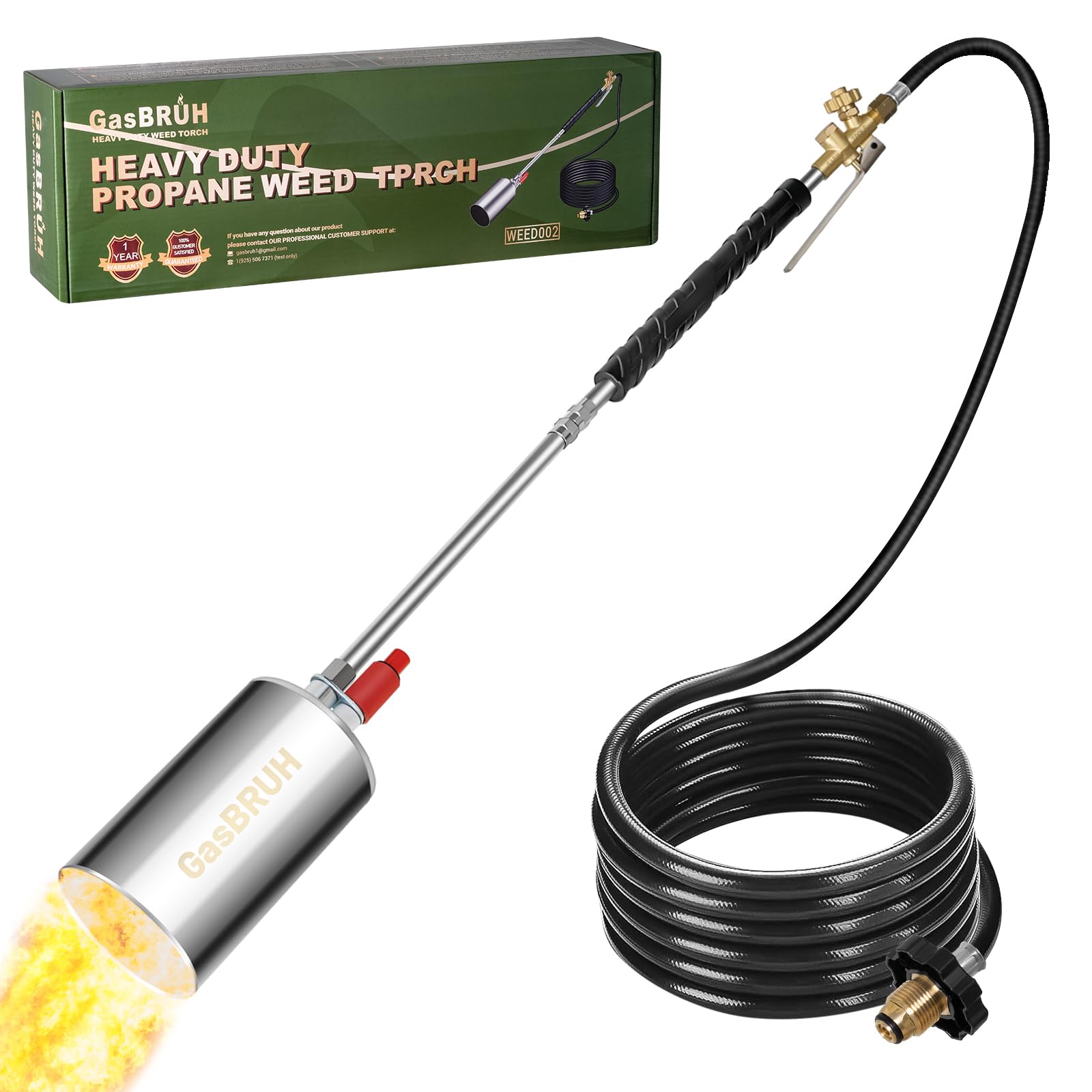 GasBRUHPropane Torch Weed Burner Kit, 450,000 BTU High Output Propane Torch with Igniter, Propane Weed Torch with 10FT Hose,Blow Torch for Weeds, Roofing Asphalt Ice Snow