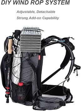 Naturehike Hiking Camping Backpack 45L/65L Lightweight Internal Frame with Rain Cover for Backpacking Outdoor Sports ((60+5) L Black, (60+5) L)