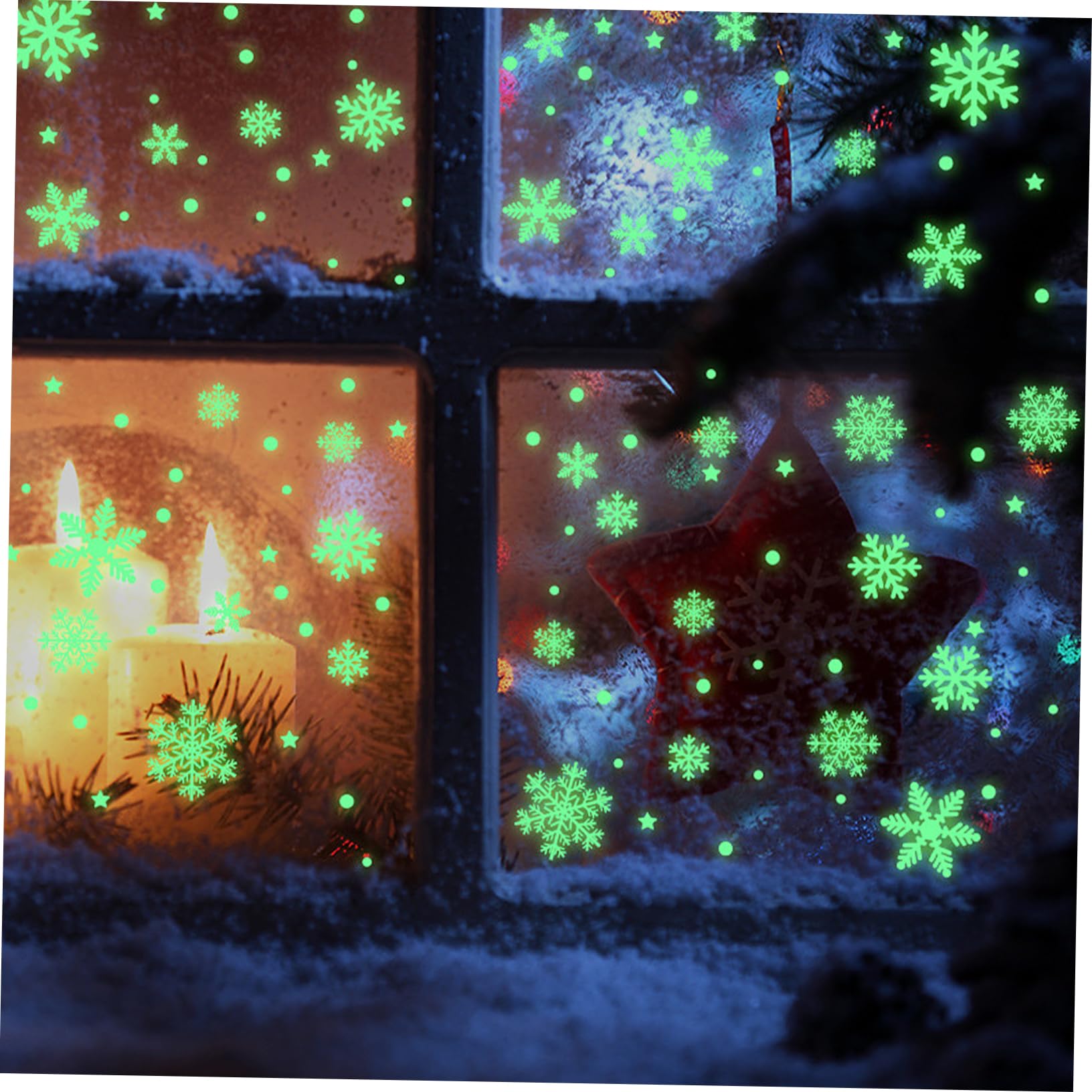 FRCOLOR 12 Blätter Weihnachtsaufkleber Winteraufkleber Schneeflocken-aufkleber Weihnachtsfensteraufkleber Leuchtender Schneeflockenaufkleber Fluoreszierender Wandaufkleber Weiß Pvc