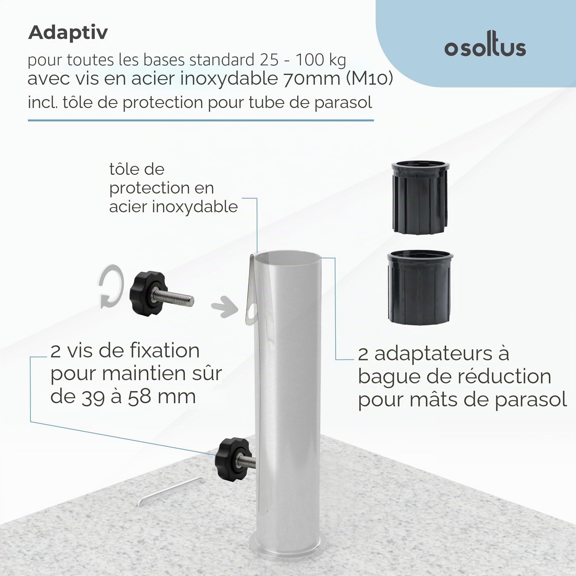 osoltus Support Universel en Acier Inoxydable pour Parasol en Granit 30/40 kg