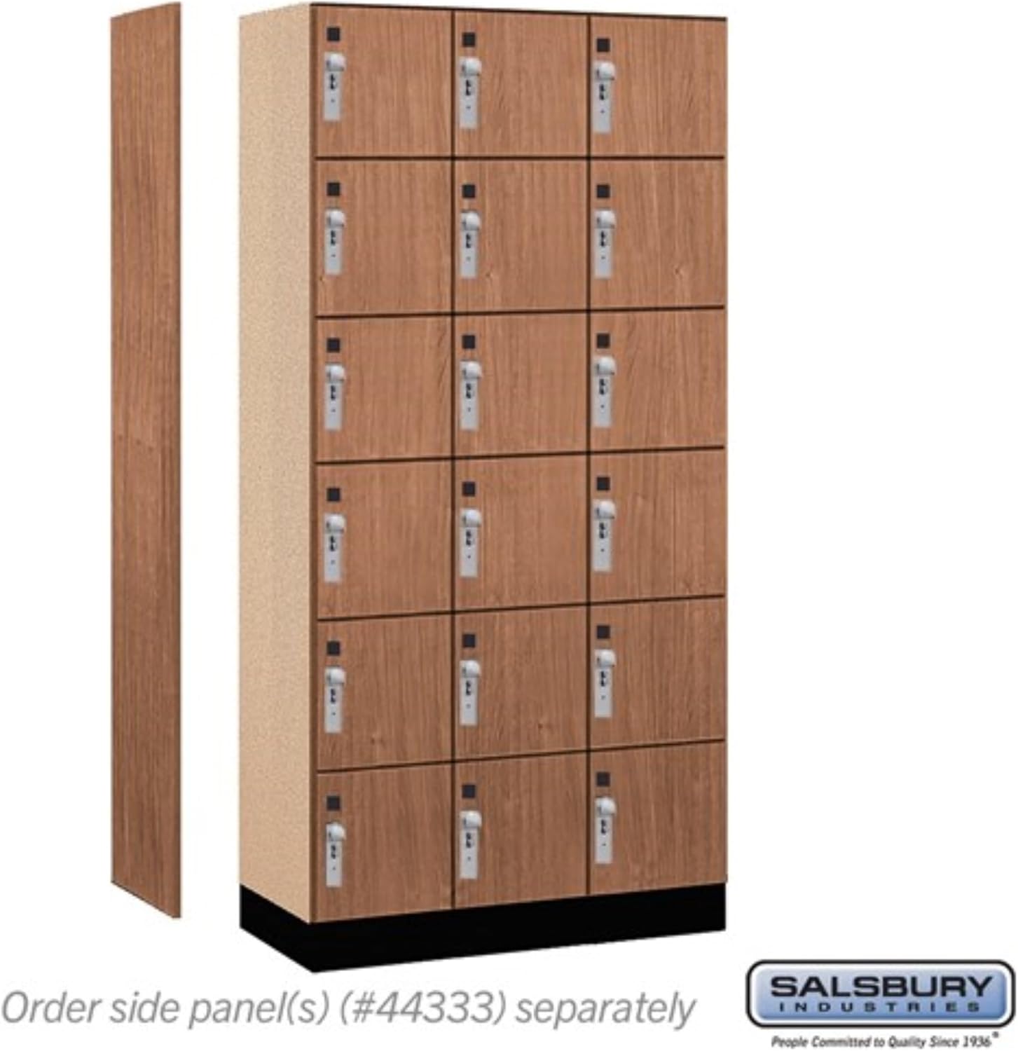Salsbury 12" Wide Premier Wood Locker-Six Tier Box Style-3 Wide-6 Feet High-18 Deep-Red Oak-Silver Hasps