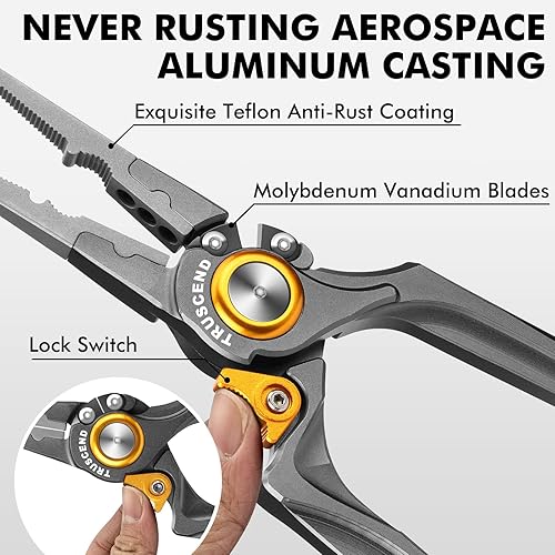 Miniatura 4 de TRUSCEND Alicates de pesca prácticos con cerradura con mango ergonómico innovador, herramienta de pesca recubierta de teflón resistente a la