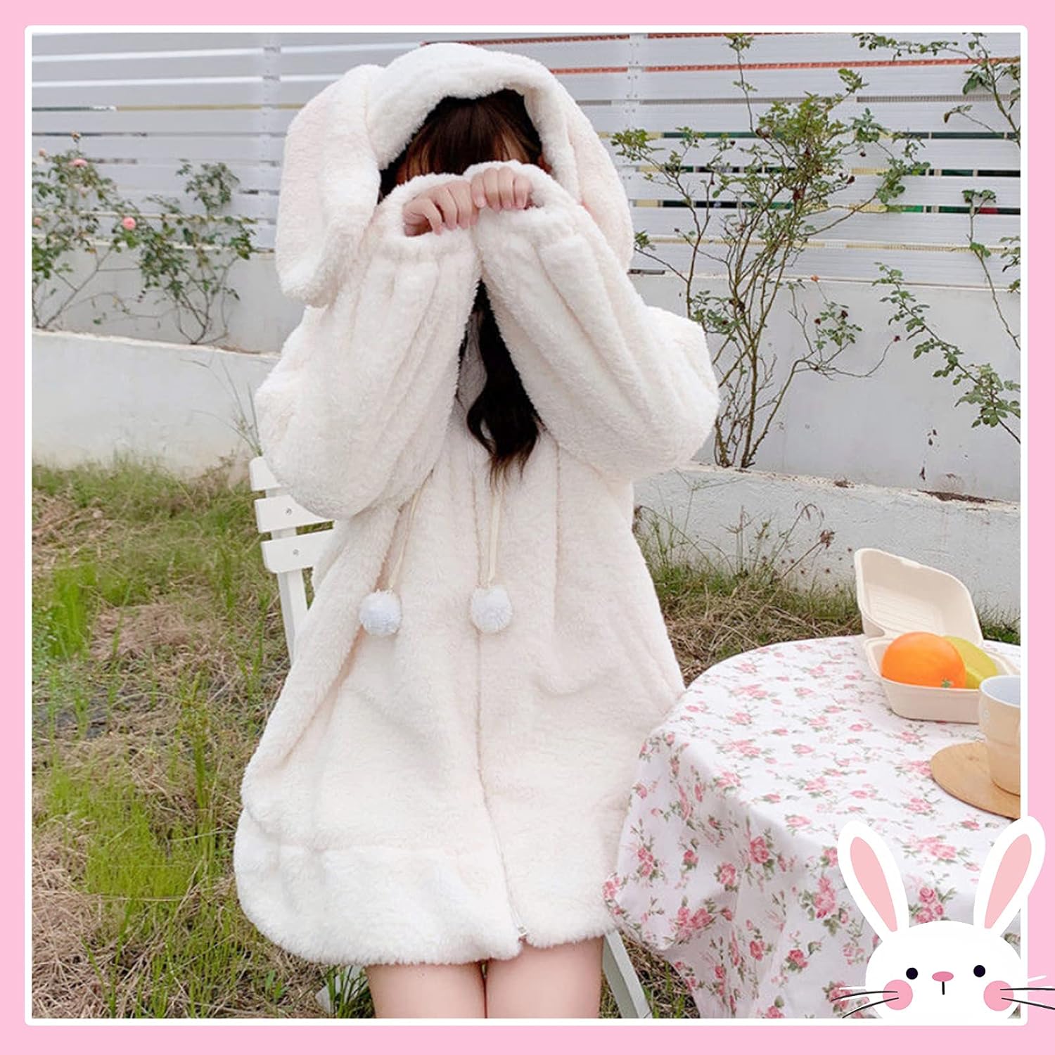 Women Kawaii Bunny Ear Sweatshirt Hoodie Lolita Long Sleeve Cute Fluffy Fleece Coat Jackets