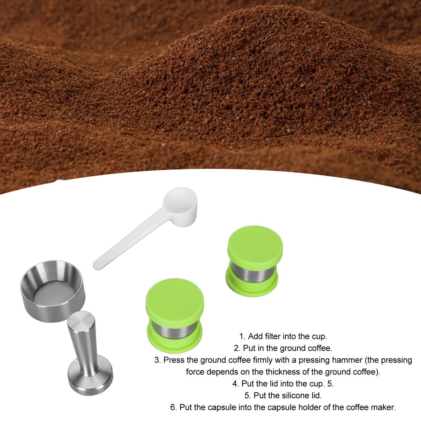 Cápsula de café Recargable, Cápsula de café Reutilizable con Tapa de Silicona Portátil de Calidad Alimentaria para el Hogar (GREEN)