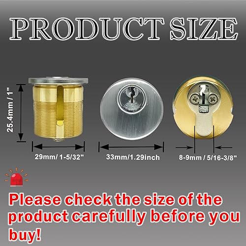 Miniatura 2 de 2 cerraduras de cilindro de puerta de mortaja de latón, 1 pulgada de longitud estándar con llave con 2 llaves SC1 diferentes, cilindro de mortaja de