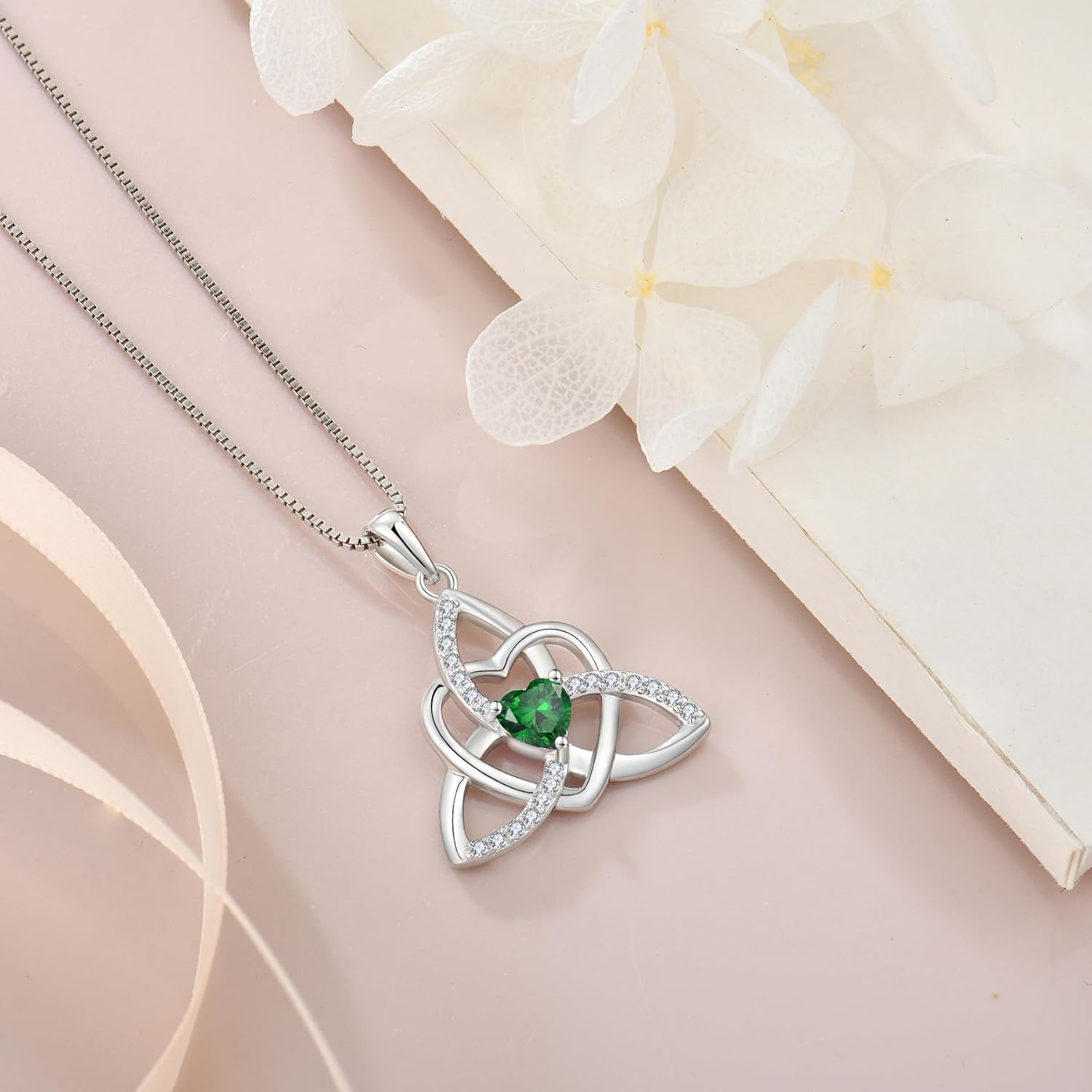Celtic Knot Heart Necklace 925 Sterling Silver Trinity Love Knot Pendant Birthstones Jewelry Gifts Necklace for Women - Image 4
