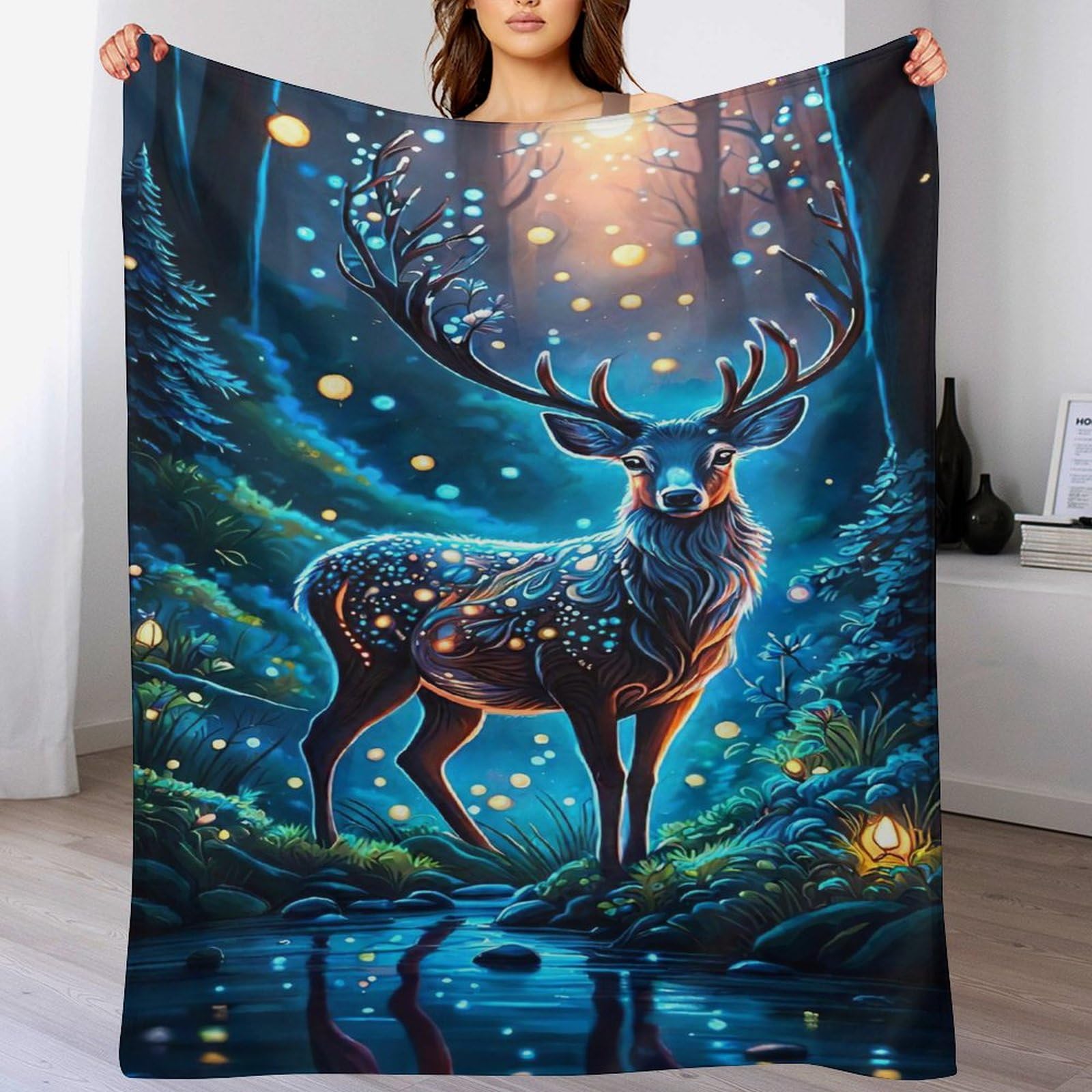 Couverture polaire cerf 180x200cm pour lit et canapé